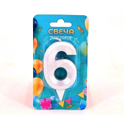 Свеча в торт цифра 8 см. Серебряная  бл. 