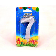 Свеча в торт цифра 8 см. Серебряная  бл. 
