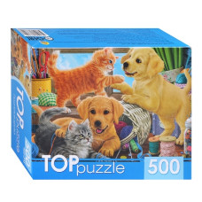 Пазлы 500 TOPpuzzle "Пушистые друзья". 19х15х7 см.
