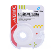 Клейкая лента канцелярская, прозрачная, 35 мкм пластиковая втулка, в пластиковом диспен