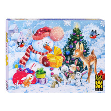 Пазлы 160 "Снеговик и зайчата". 25х18х4 см.