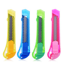 Нож канцелярский, с механической фиксацией лезвия, 18 мм, пластик. корпус, ассорти, неон