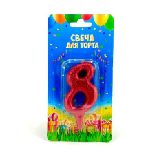 Свеча в торт цифра 8 см. красная "8"