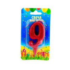 Свеча в торт цифра 8 см. красная "9"
