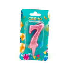 Свеча в торт цифра 8 см. розовая "7"
