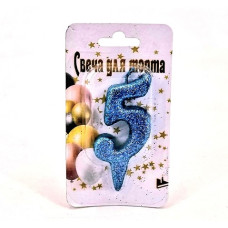 Свеча в торт цифра 8 см. Синяя бл. "5"