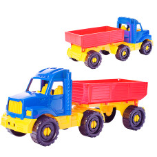 Машинка Тягач "Бизон" бортовой с прицепом Классический. 29х12х9 см.