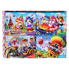 Пазлы 120 "Приключения котят". 19х13х2 см.