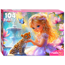 Пазлы 104 "Принцесса с маленьким леопардом".18х12,5х3,5 см.