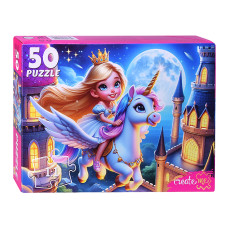 Пазлы 50 "Полет на единогоре". 19х14х4 см.