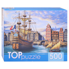 Пазлы 500 TOPpuzzle "Корабли в старом порту". 19х15х6,5 см.